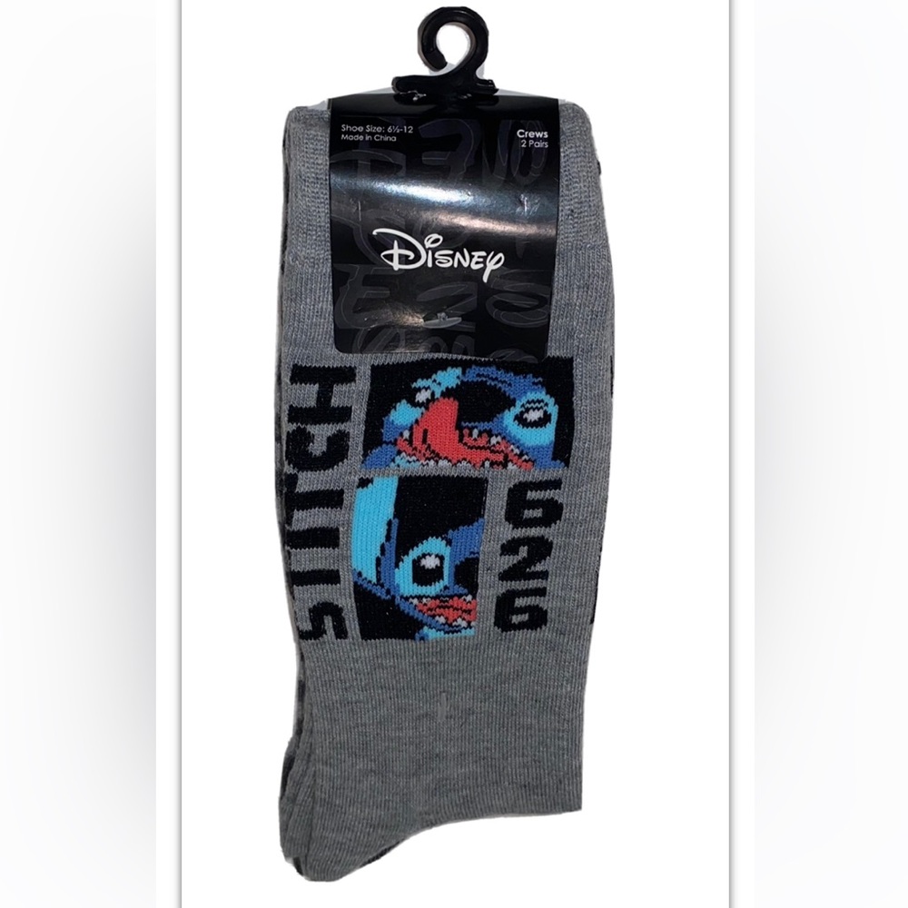 Stitch Disney Crew Socks 2 Pair Men’s 6.5-12 Gray & Blue Experiment 626 Lilo &